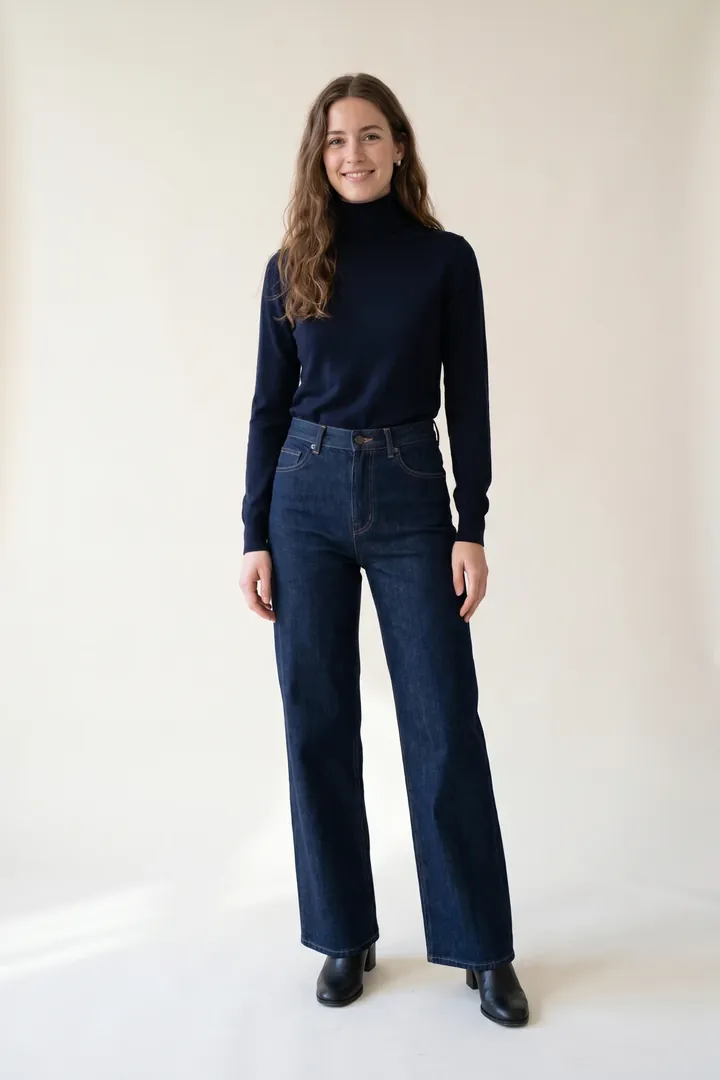 Wide-leg mid-wash jeans
